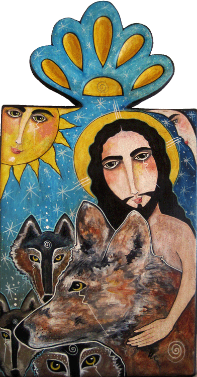 Wolves Speak to
          Jesus Retablo by Virginia Maria Romero